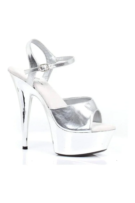 609-CHROME Platform Sandal  | Silver Faux Leather