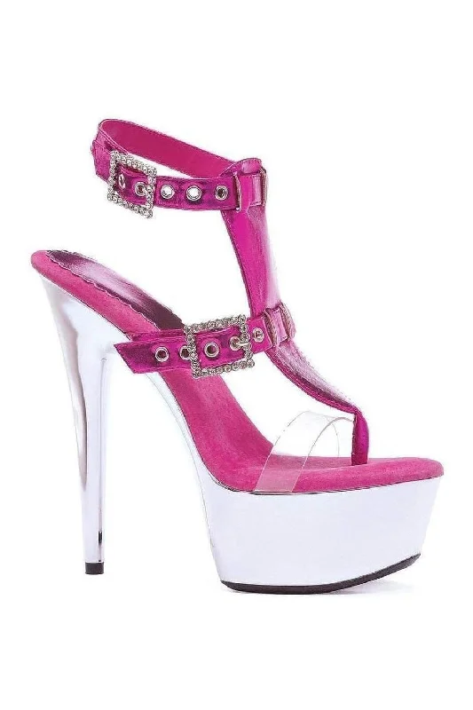 609-GENEVA Platform Sandal  | Fuchsia Patent