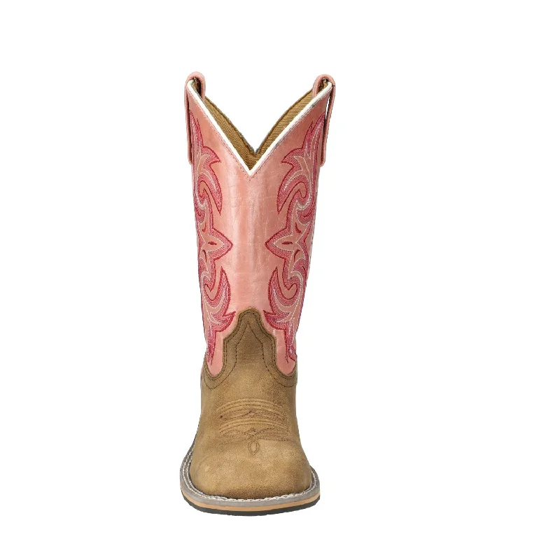 Smoky Mountain Boots Womens Olivia Brown/Pearl Pink Leather Cowboy Boots