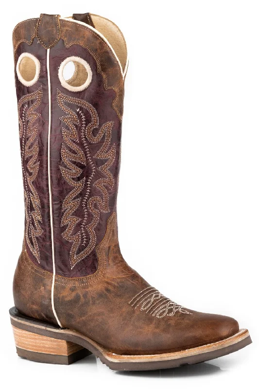 Roper Womens Ride Em Cowgirl Brown/Turquoise Leather Cowboy Boots