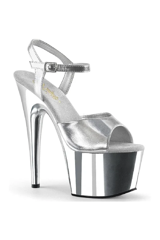 ADORE-709 Platform Sandals | Silver Faux Leather