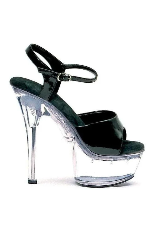 609-JULIET Platform Sandal  | Black Patent