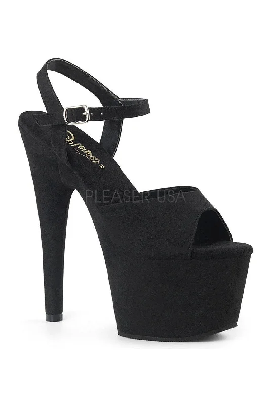 ADORE-709FS Platform Sandal  | Black Faux Suede