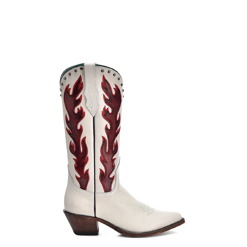 Corral Womens Red Embroidery Overlay Pointed White Cowhide 13in Cowboy Boots