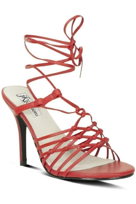 Sexy-9721 Strappy Leg Wrap Sandal | Red Leather