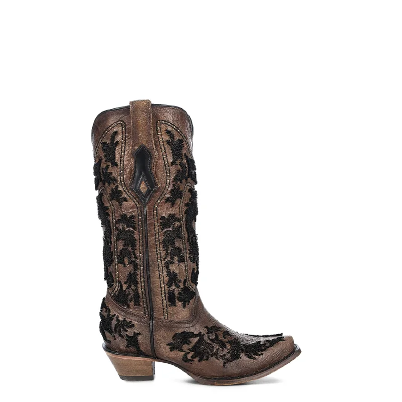 Corral Womens 3D Bristle Crackled Snip Toe Cognac Cowhide 13in Cowboy Boots