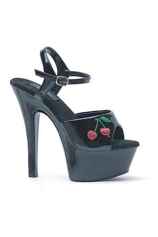 601-CHERRY Platform Sandal  | Black  Patent