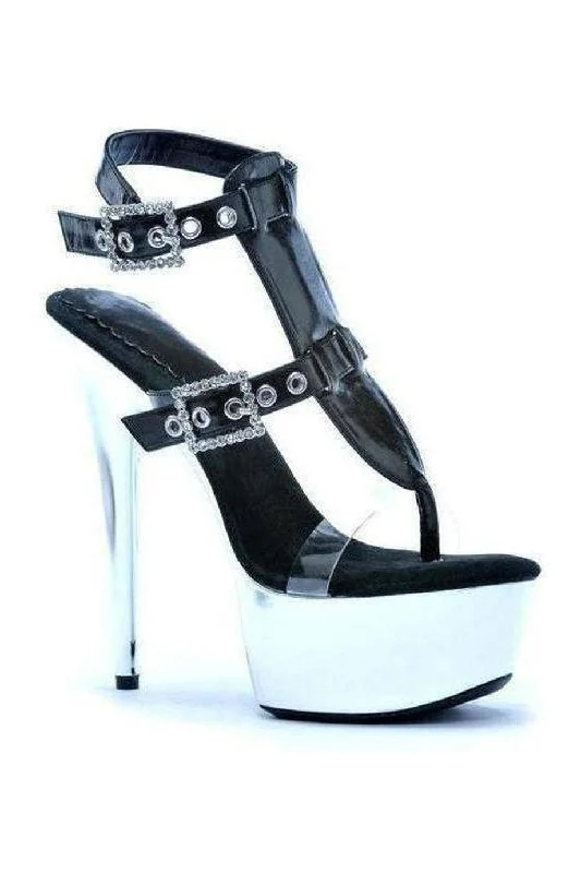 609-GENEVA Platform Sandal  | Black Patent