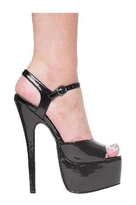 652-JULIET Platform Sandal  | Black  Patent