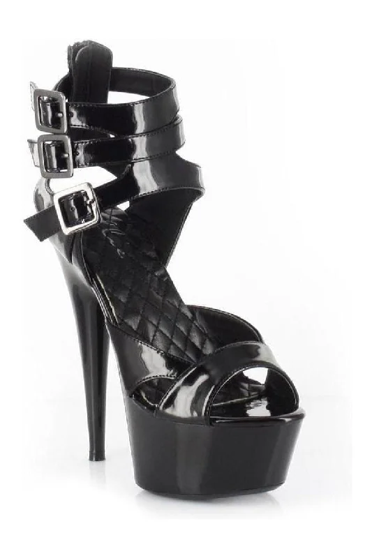 609-ATHENA Platform Sandal  | Black  Patent