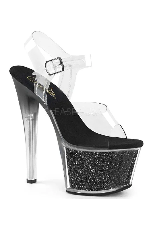 SKY-308G-T Platform Sandal  | Black Vinyl