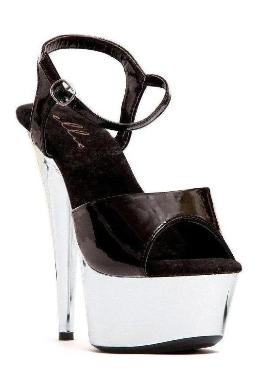 609-CHROME Platform Sandal  | Black Multi Patent