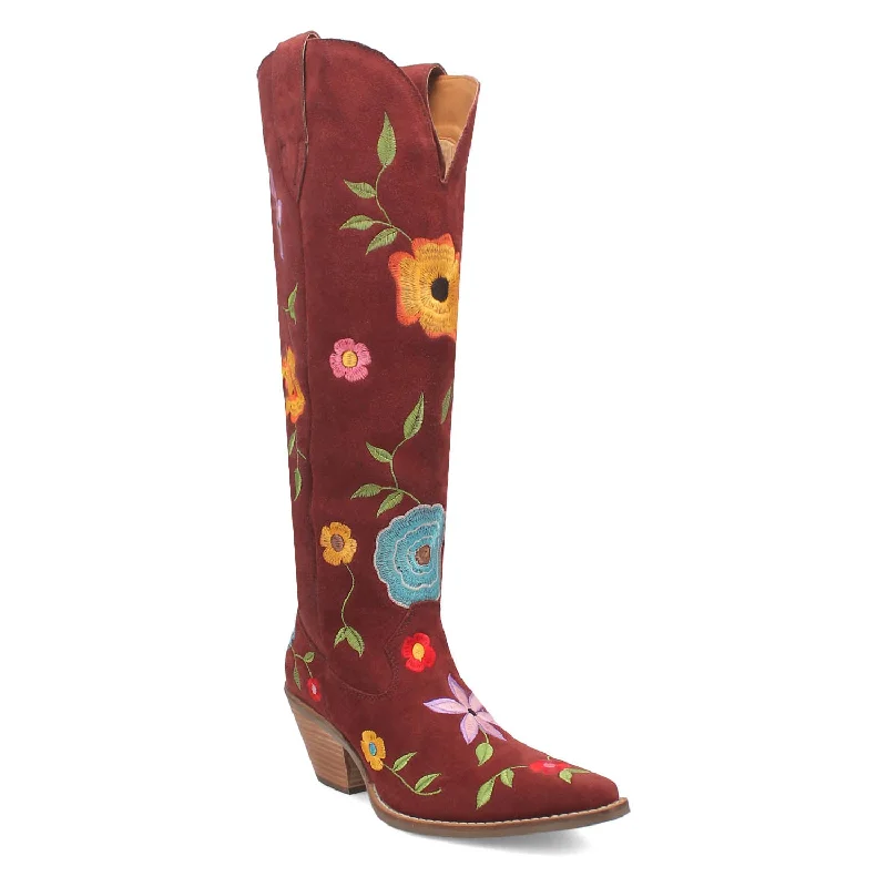 Dingo Womens Flower Power Burgundy Suede Cowboy Boots