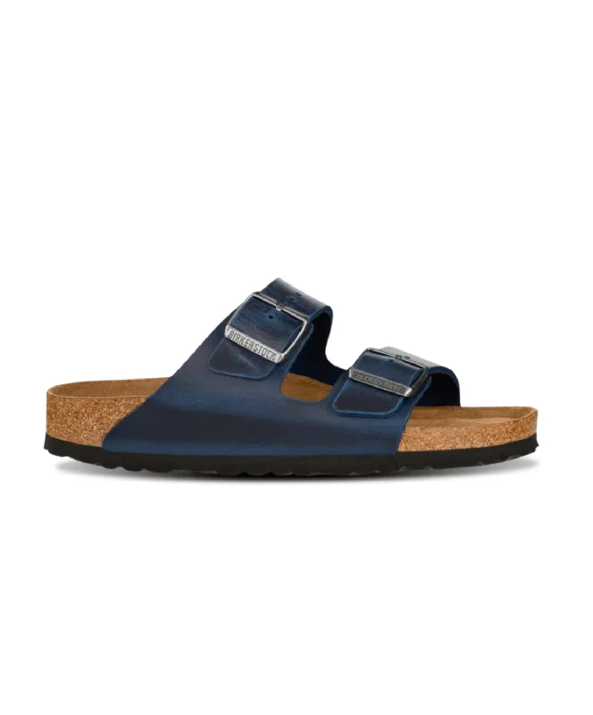 Birkenstock Arizona Oiled Leather Blue Soft Footbed Sandals