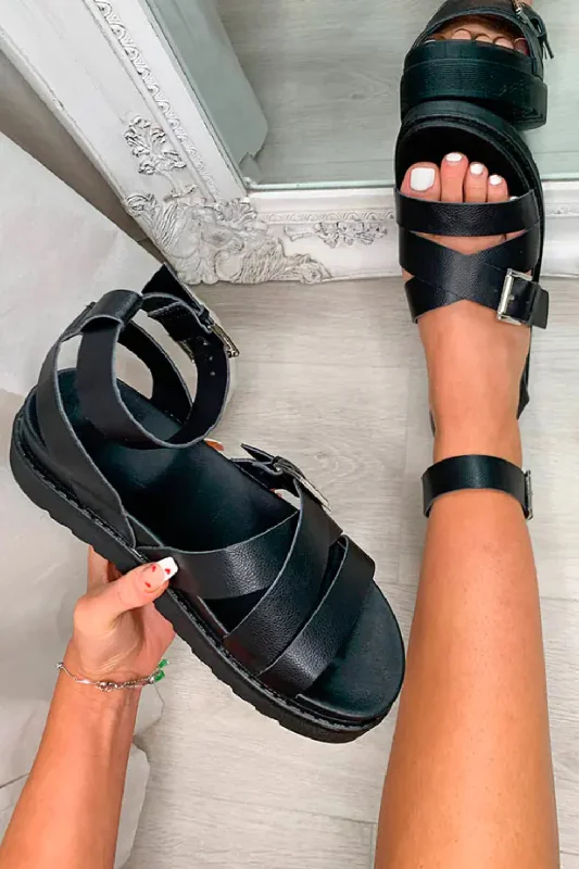 Black Heel Strap Chunky Platform Sandals