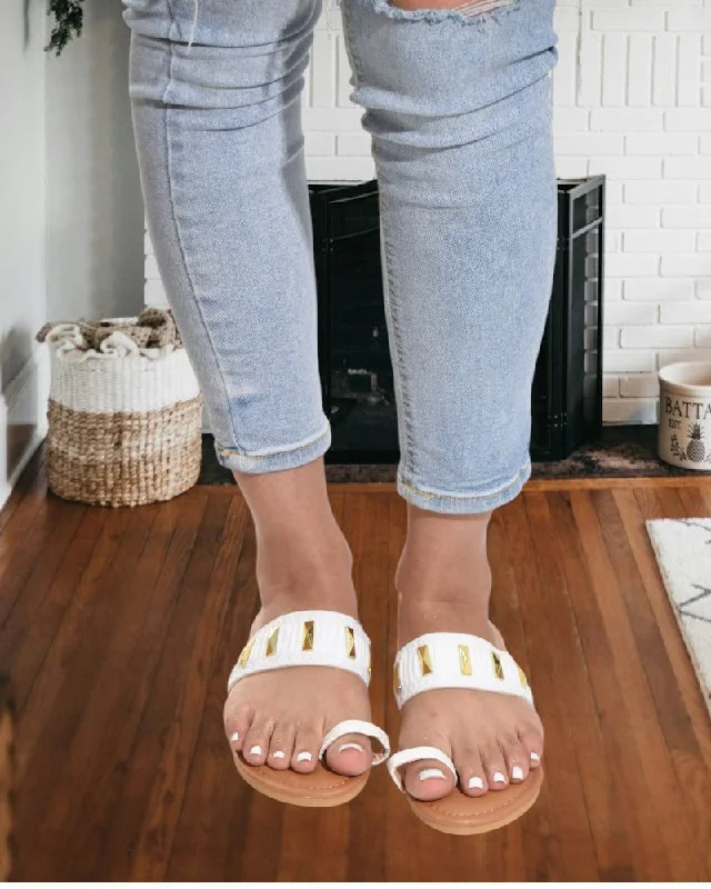 White Leather Flat Sandals