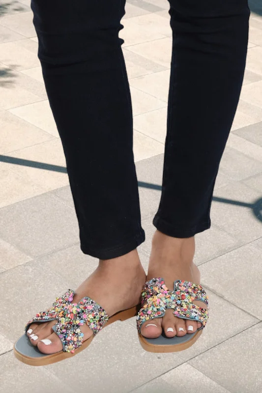 Blue Multi Color Sequins Sandals