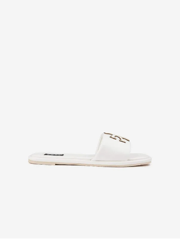 Choy Women's Vegan Leather Logo Slider Sandals | White