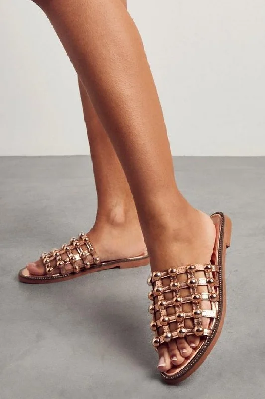 Rose gold Studded Caged Slider Sandals