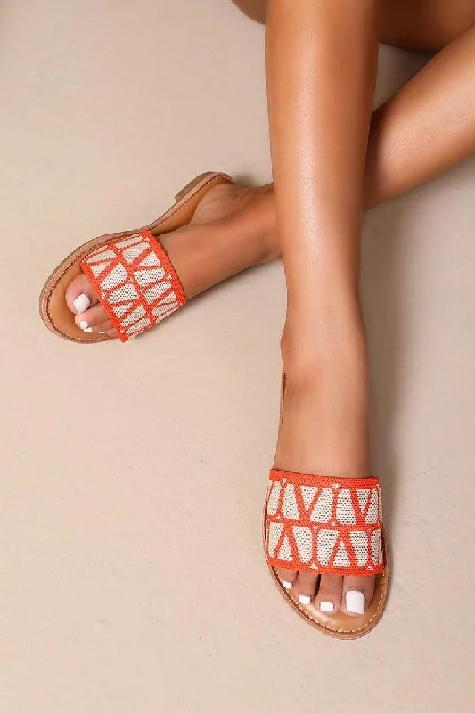 ORANGE OPEN TOE FLAT SLIDERS SANDALS