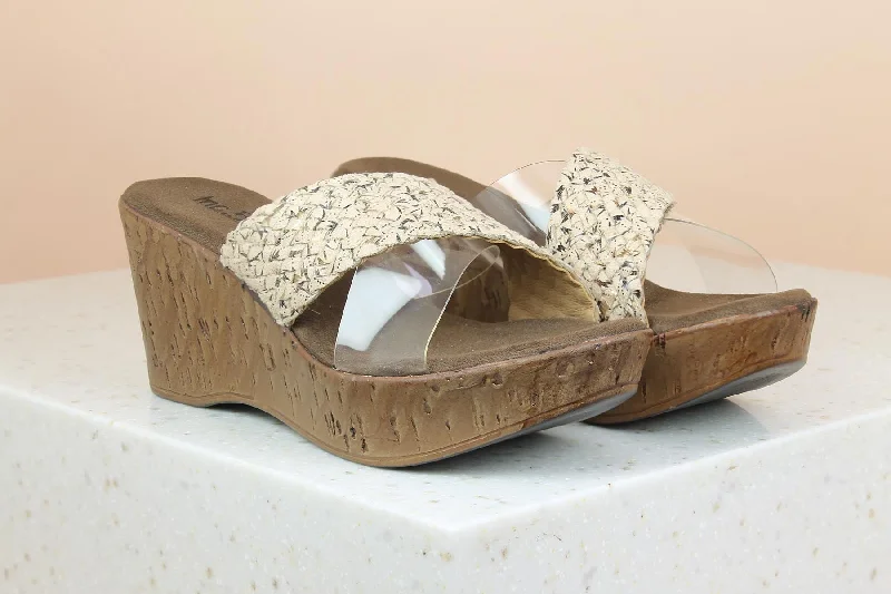 Women Beige Textured Wedge Sandals