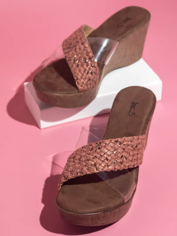 Women Peach Textured Wedge Sandals