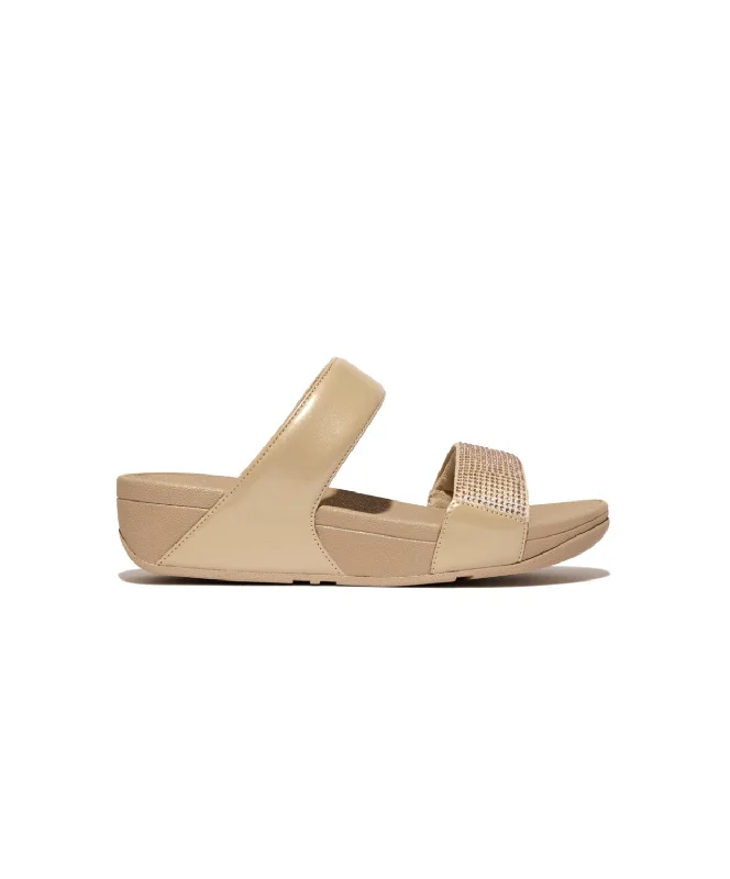 Fitflop Lulu Crystal Embellished Slides Latte Beige