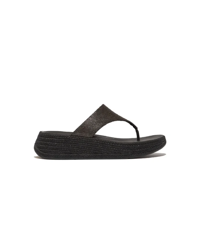 Fitflop F-Mode Espadrille Glitz-Canvas Flatform Toe-Thongs Black