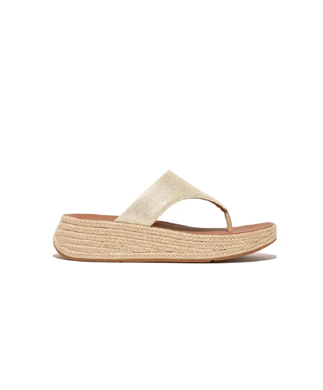 Fitflop F-Mode Espadrille Glitz-Canvas Flatform Toe-Thongs Ivory