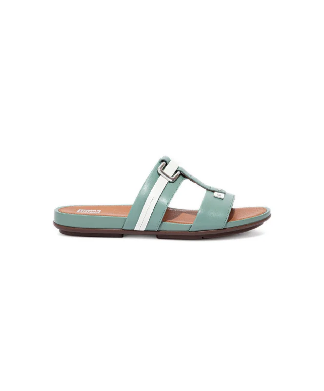 FitFlop Gracie Stud-Buckle Leather Slides Green