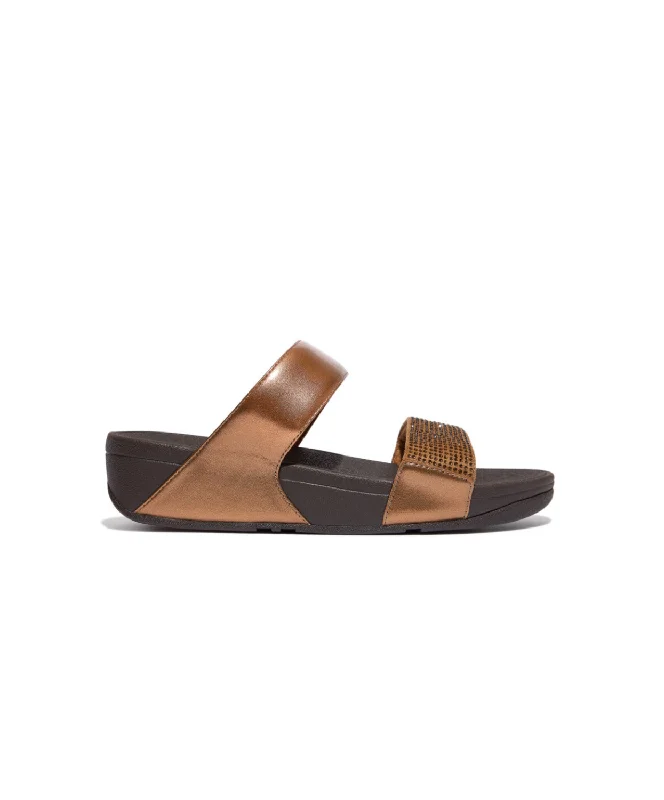 Fitflop Lulu Crystal Embellished Slides Bronze