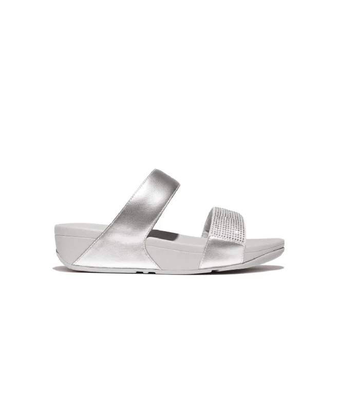 Fitflop Lulu Crystal Embellished Slides Silver