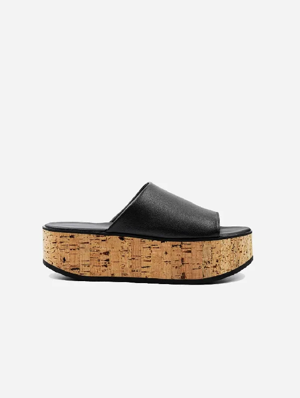 Geigi Grape Leather Cork Platform Vegan Sandals | Black