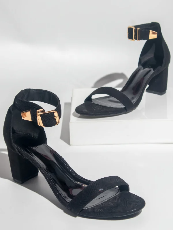 Women Black Party High-Top Block Sandals