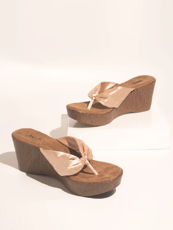 Women Rose gold Textured Wedge Sandals