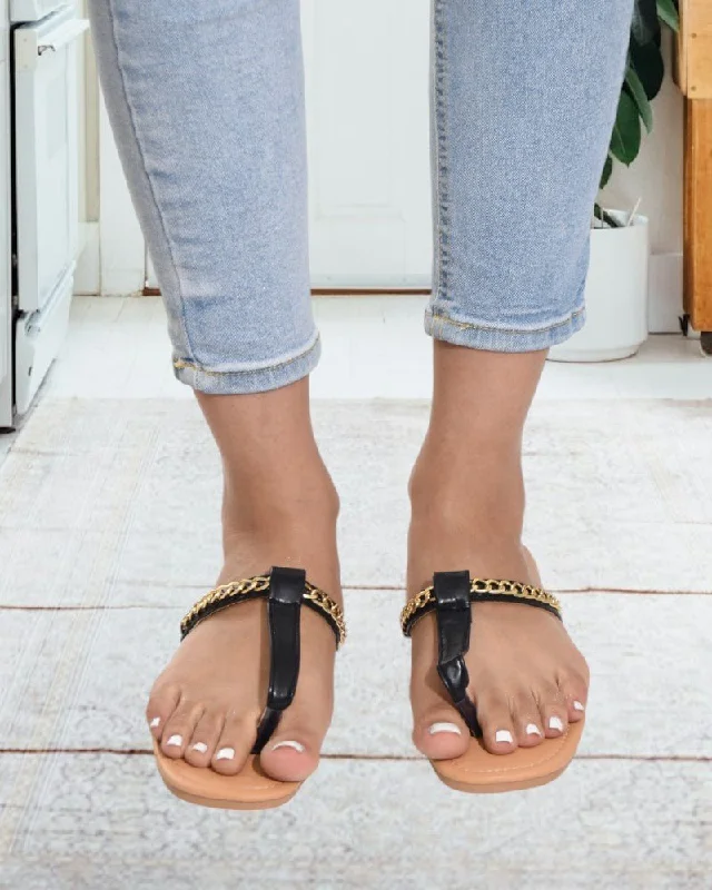 Black Thong With Chain  Sandals