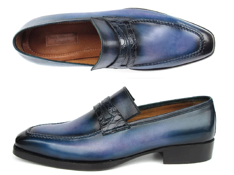 Paul Parkman Men's Blue Patina Handmade Loafers (ID#6944-BLU)