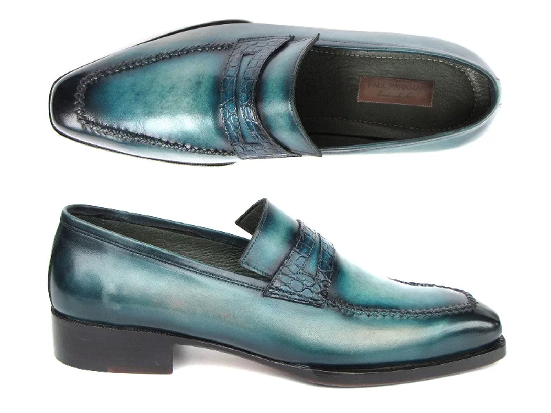 Paul Parkman Men's Turquoise Patina Handmade Loafers (ID#6944-TRQ)