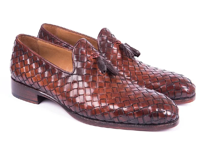 Paul Parkman Woven Leather Tassel Loafers Brown (ID#WVN88-BRW)