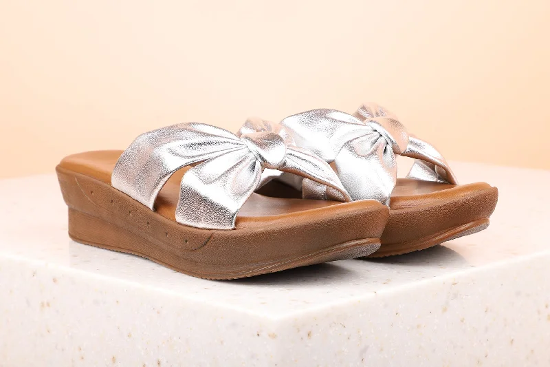 Women Silver Solid Wedge Sandals