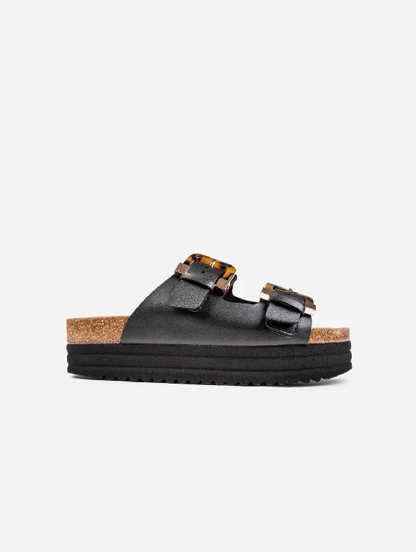 Plum Women's Vegan Footbed Sandals | Black Tortoiseshell