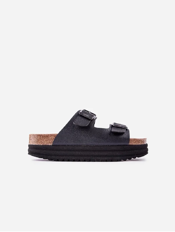 Plum Women's Vegan Footbed Sandals | Black Matte