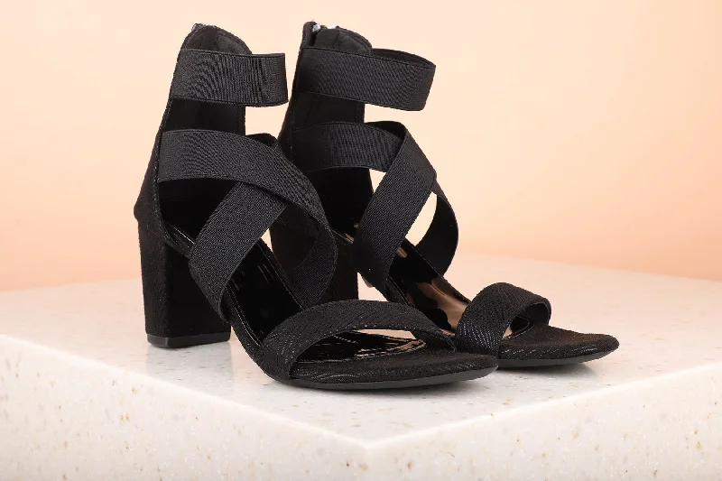 Women Black Printed Embellished Block Sandals