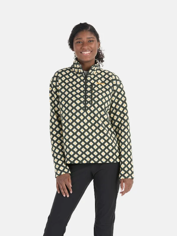 Women's Heavyweight Drop Line Printed Half-Zip - Rosin Green Flurry