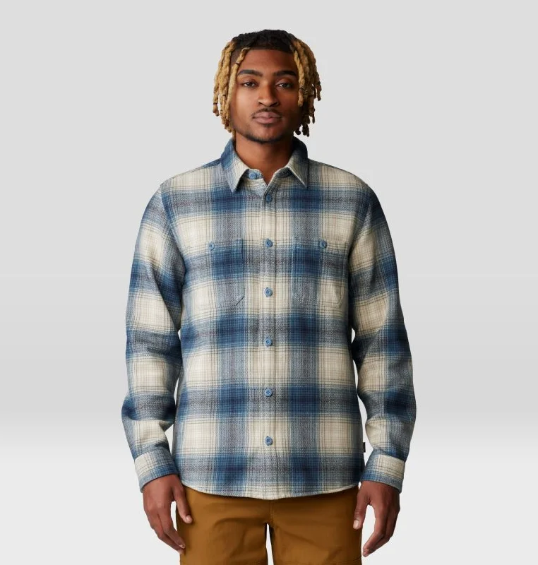 Men's Plusher Long-Sleeve Shirt - Adriatic Blue Ombre Buffalo Check Print