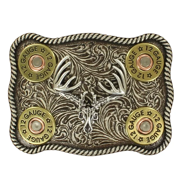 Rectangle Shotgun Shell Deer Skull Belt Buckle