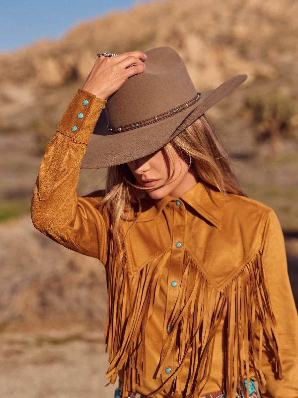 Lainey Wilson Fringe Snap Shirt - Bone Brown