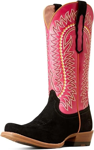 Ariat Women's Derby Monroe Western Boot Black Roughout/Kissable Pink 10047047