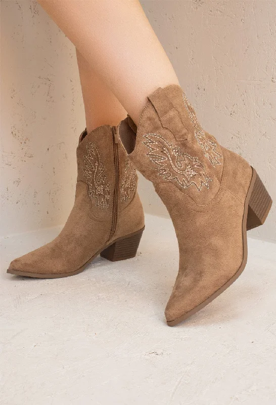 Camel Embroidered Ankle Cowboy Boots