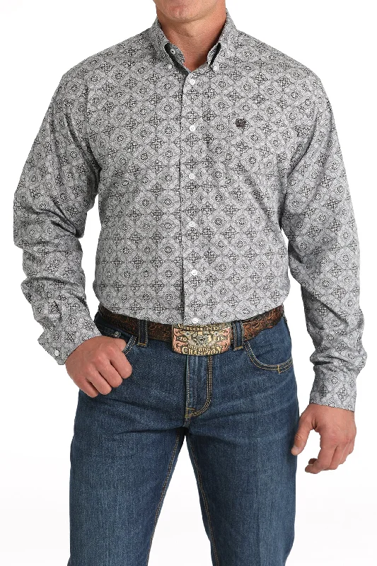 Cinch Men's Gray/Brown/White Medallion Print Button-Down Shirt